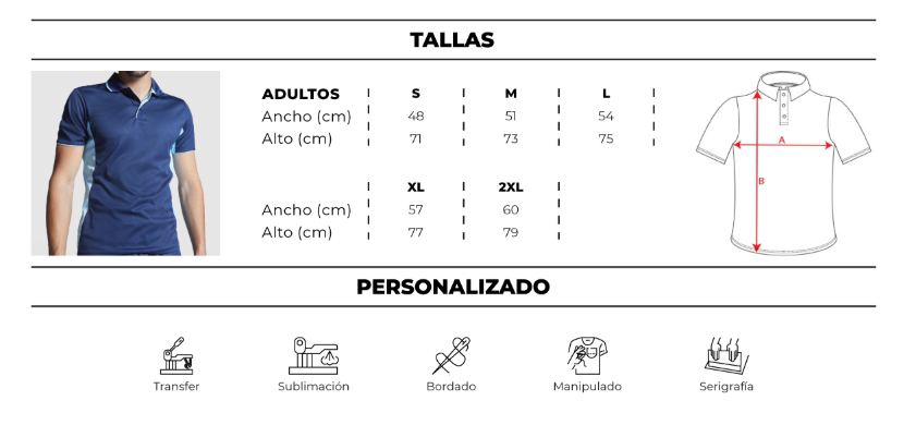Polera Piqué Hombre Tejido Transpirable 100% Poliéster