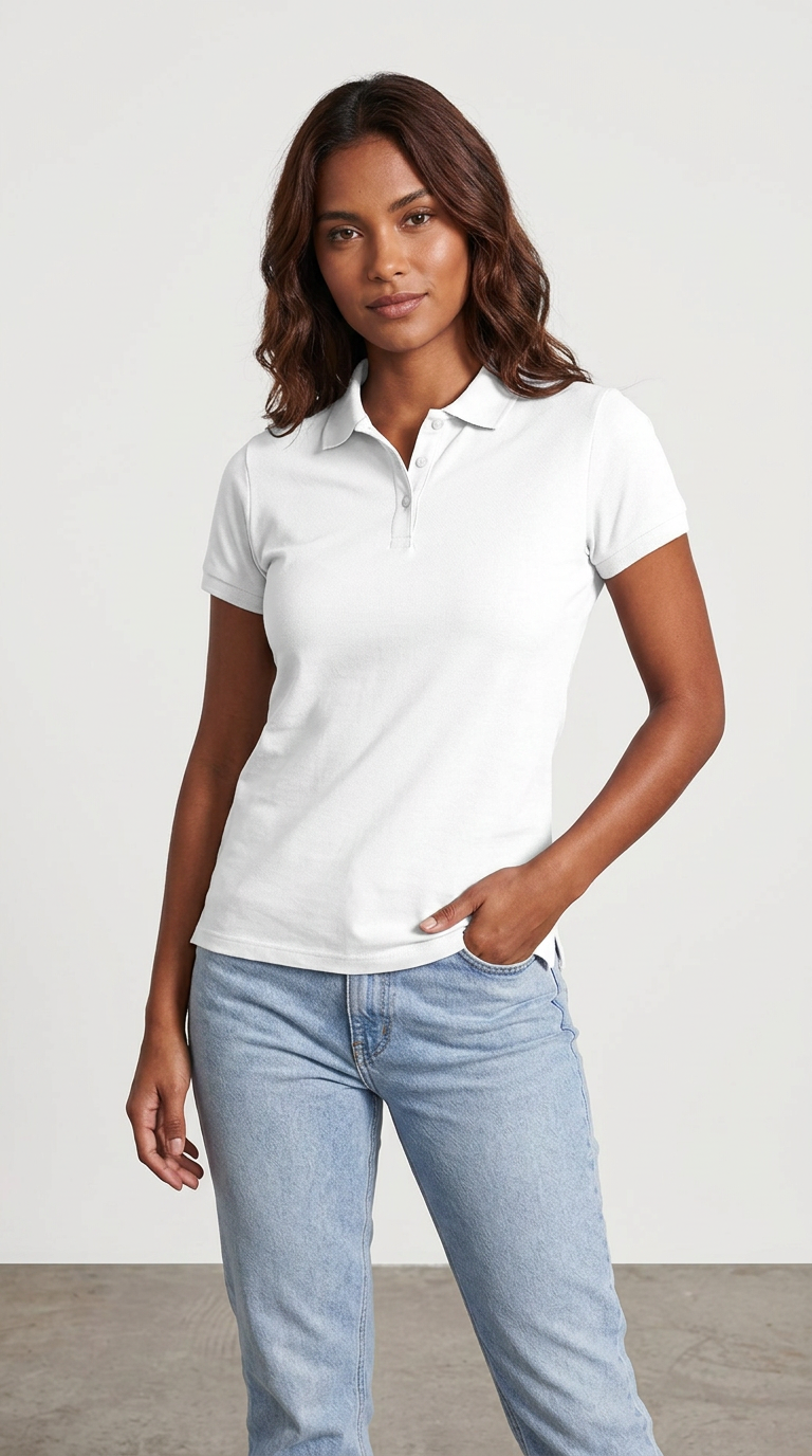 Polera Pique Mujer Premium Blanco Tallas S-2xl