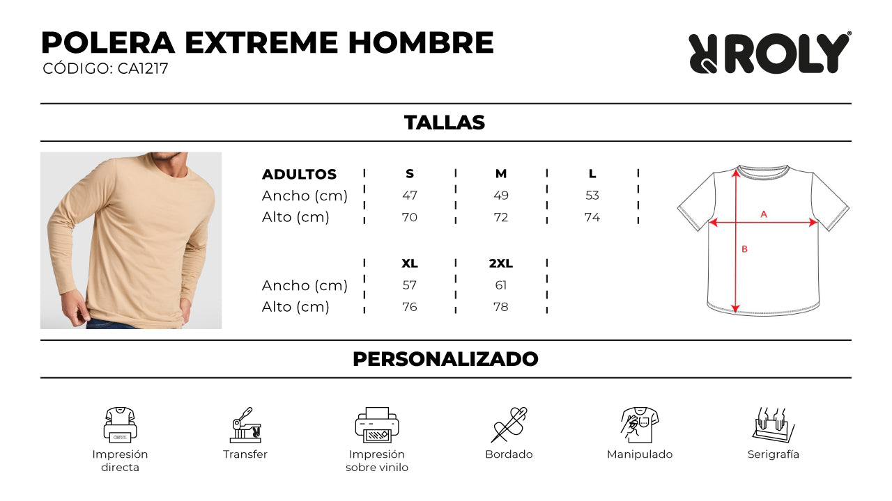 Polera Manga Larga Hombre 3XL 100% Algodón Premium