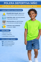 Polera Montecarlo Deportiva Niño Control Dry + UV 150 g/m² – Educación Física y Deportes