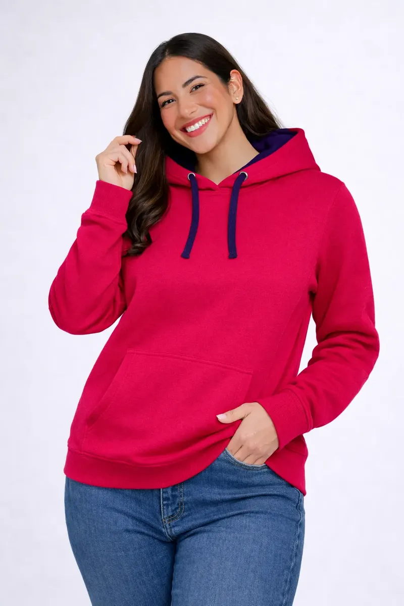 Polerón Mujer Bicolor Urban Con Capucha Felpa Perchada 280 g/m²
